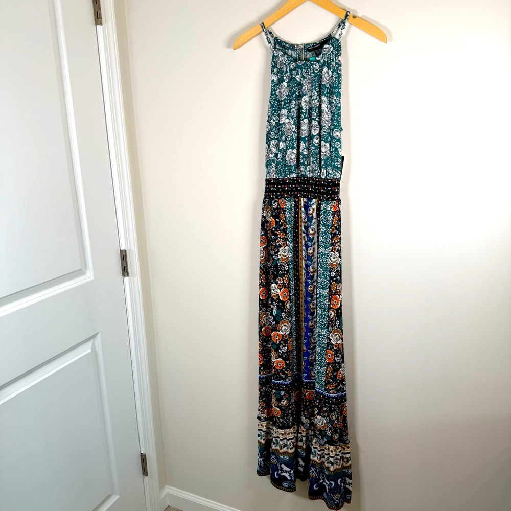 Maggy London Wiley Jersey Tie Waist Mixed Print Sleeveless Maxi Dress 12 NWT